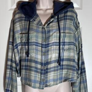 American Eagle Cropped Hooded Flannel, Women's Size L